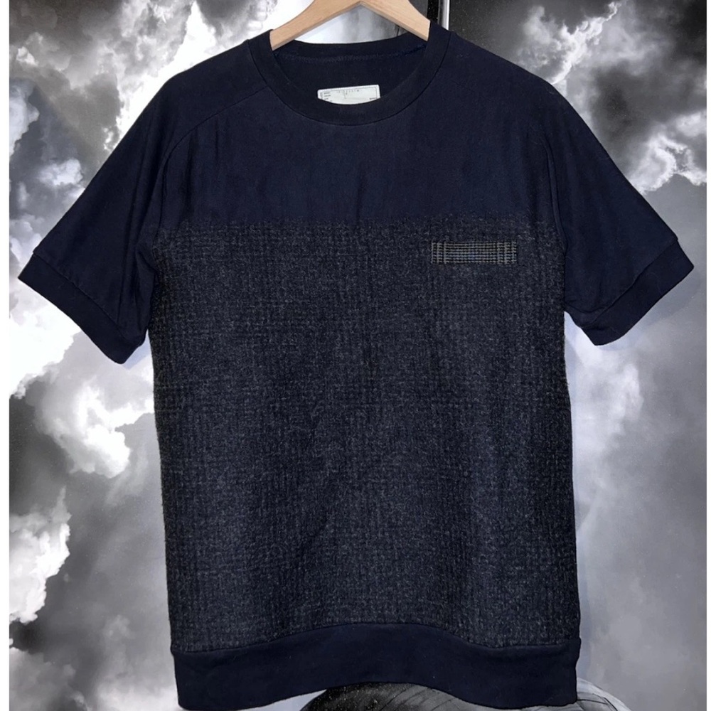 Rare Sacai Wool Blend Designer mens TShirt Fall 2012 Navy Size 1 S/M Chest 39"